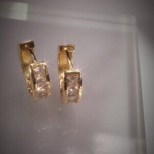 Gold Plated Hoop Earrings With Square CZ Stones